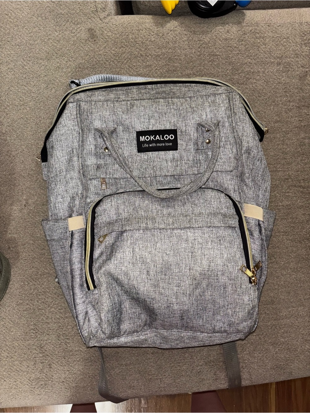Mokaloo Gray Backpack Tote - Versatile Travel & Diaper Bag